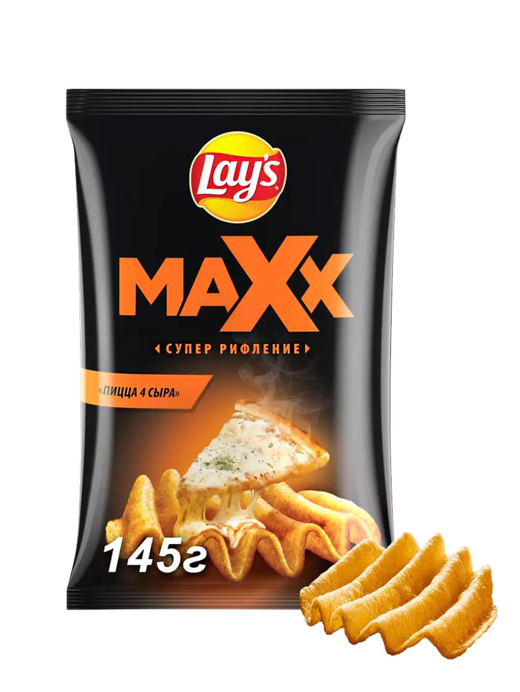 картинка Лэйс Lay's Maxx Супер рифление чипсы картофельные Пицца 4 сыра 145 гр