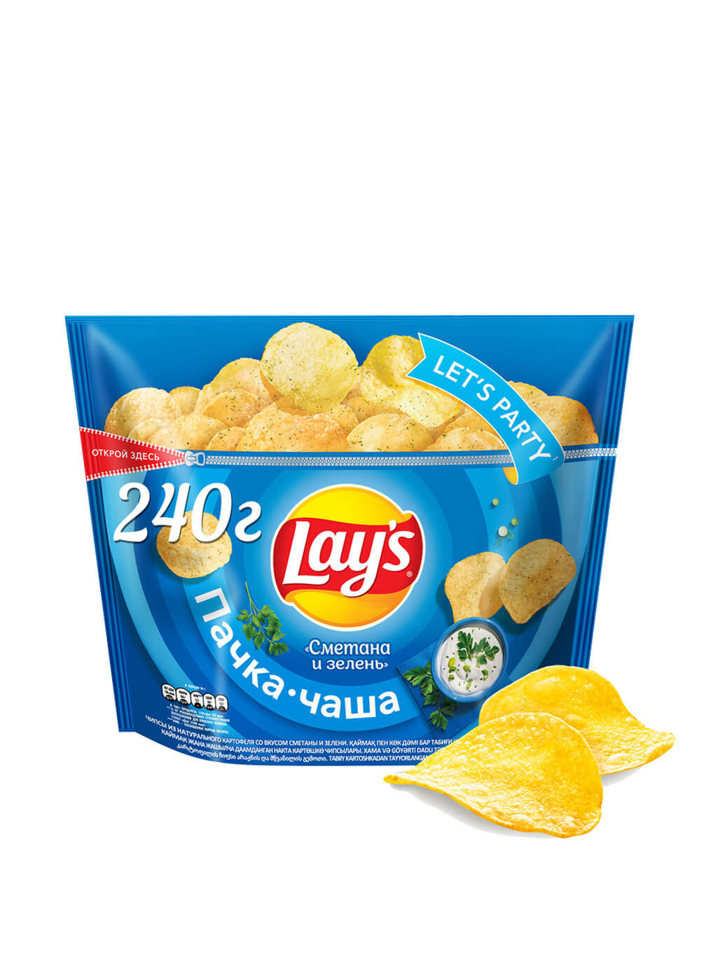 картинка Лэйс Lay's чипсы картофельные Сметана и зелень 240 гр пачка чаша