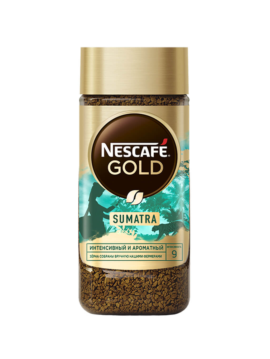 картинка Nescafe Gold Sumatra Нескафе Голд Суматра Кофе сублимированный 85 гр стеклянная банка