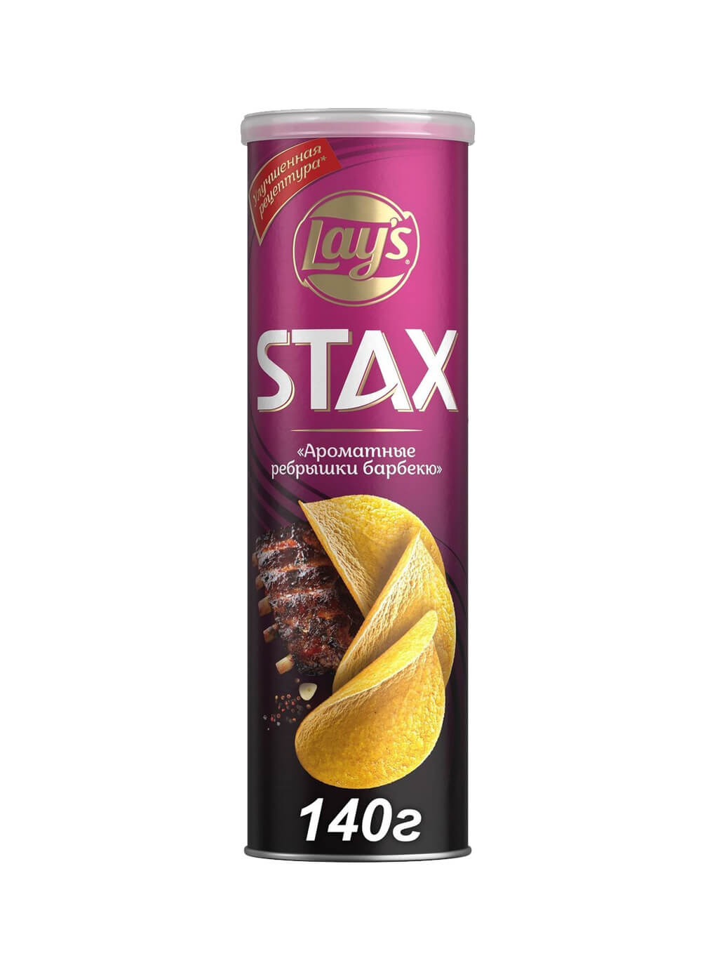 картинка Лэйс Lay's Stax Стакс чипсы картофельные Ароматные ребрышки барбекю 140 гр туба