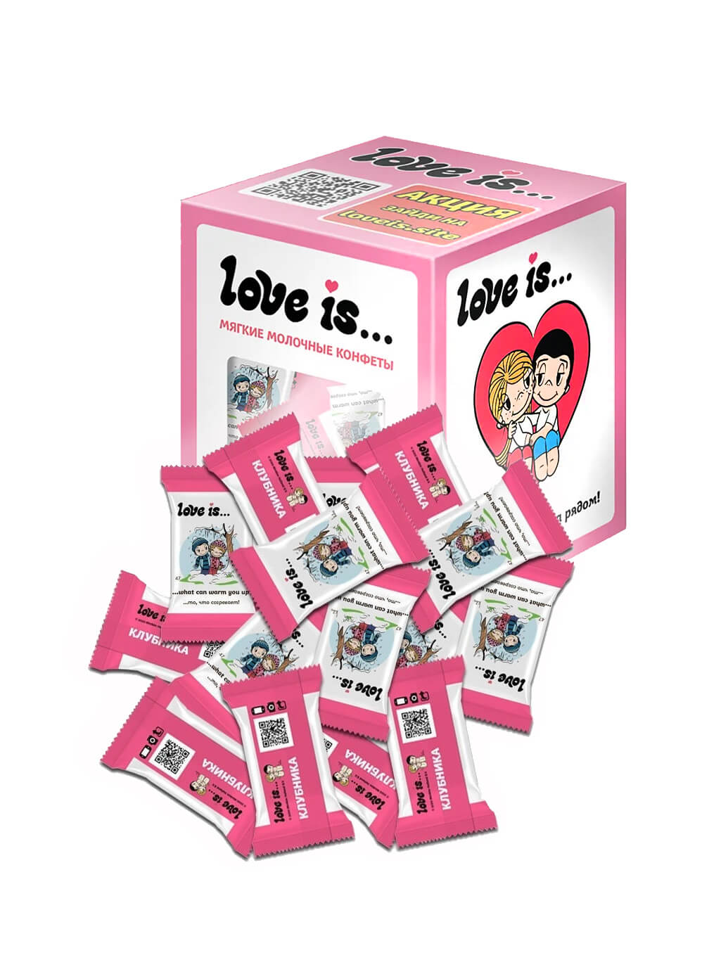 картинка Сливочные жевательные конфеты "Love is.."  со вкусом клубники 105г