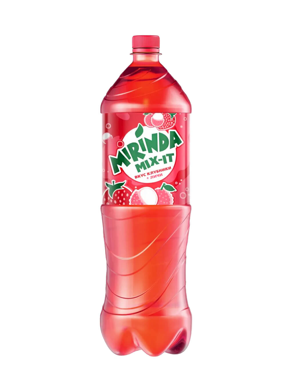 картинка Mirinda Mix-It Миринда Микс-Ит Клубника и Личи напиток сильногазированный 1,5 л ПЭТ (6 штук)