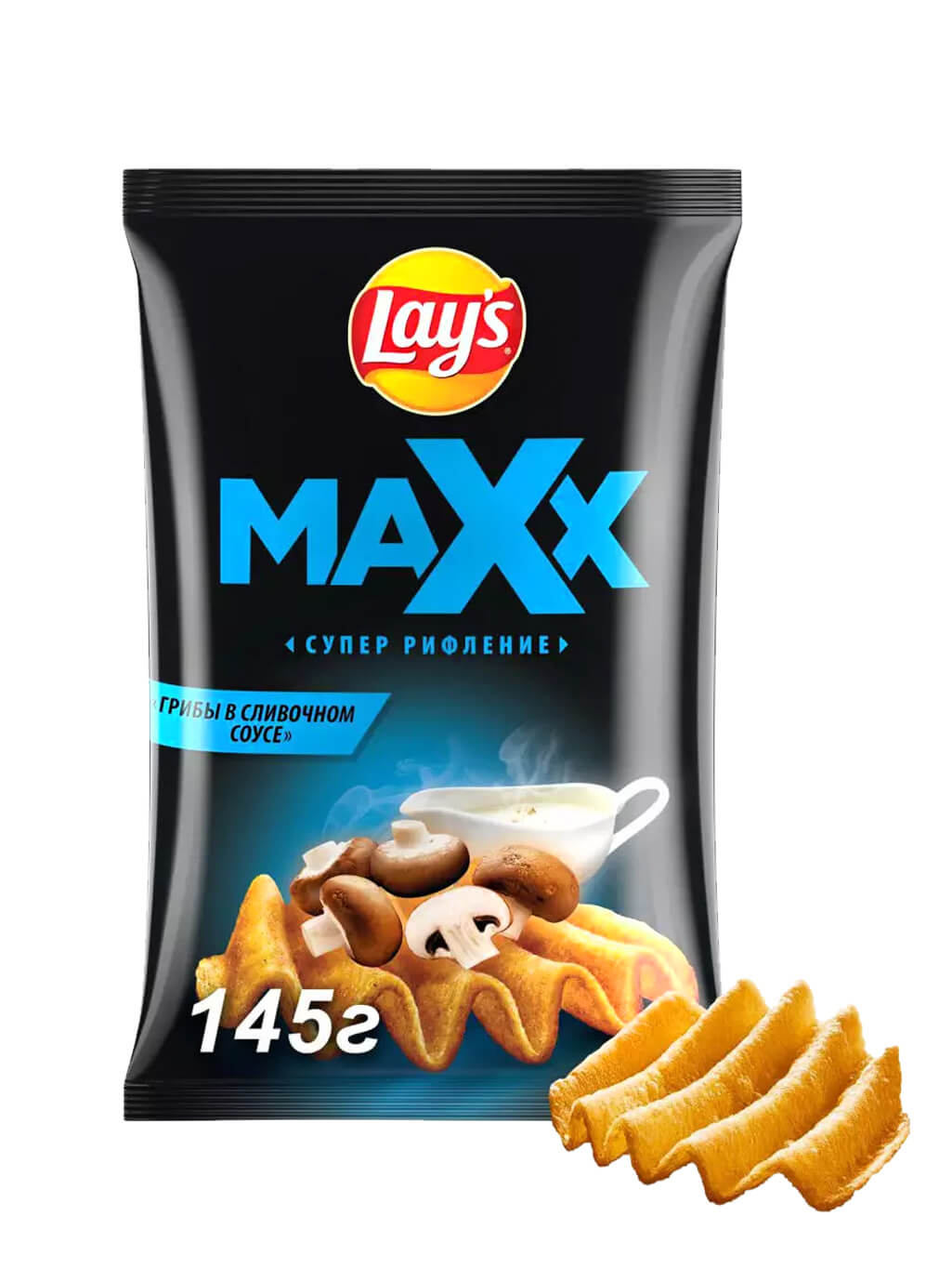 картинка Лэйс Lay's Maxx Супер рифление чипсы картофельные Грибы в сливочном соусе 145 гр