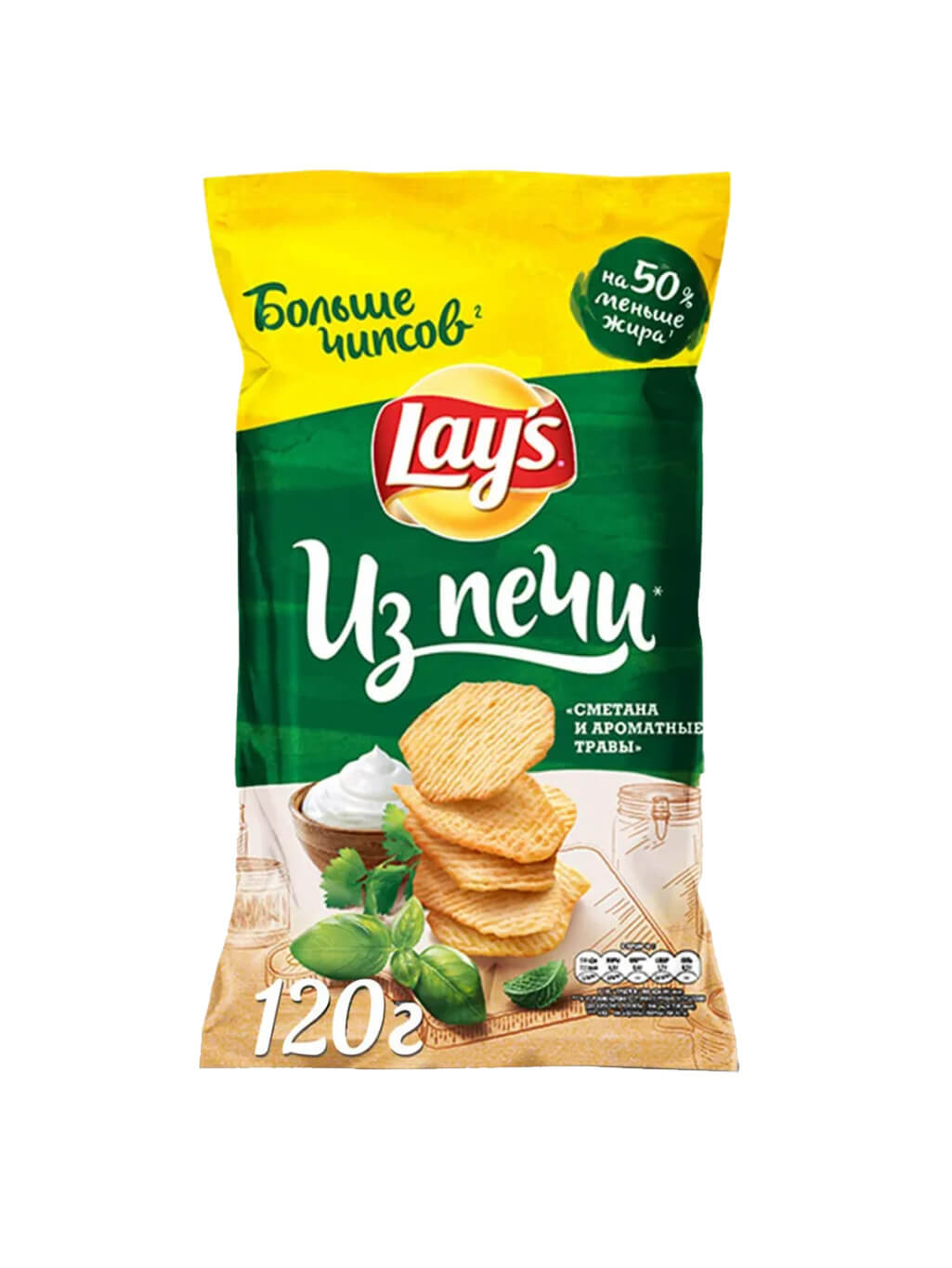картинка Лэйс Lay's чипсы картофельные Из печи Сметана и ароматные травы 120 гр
