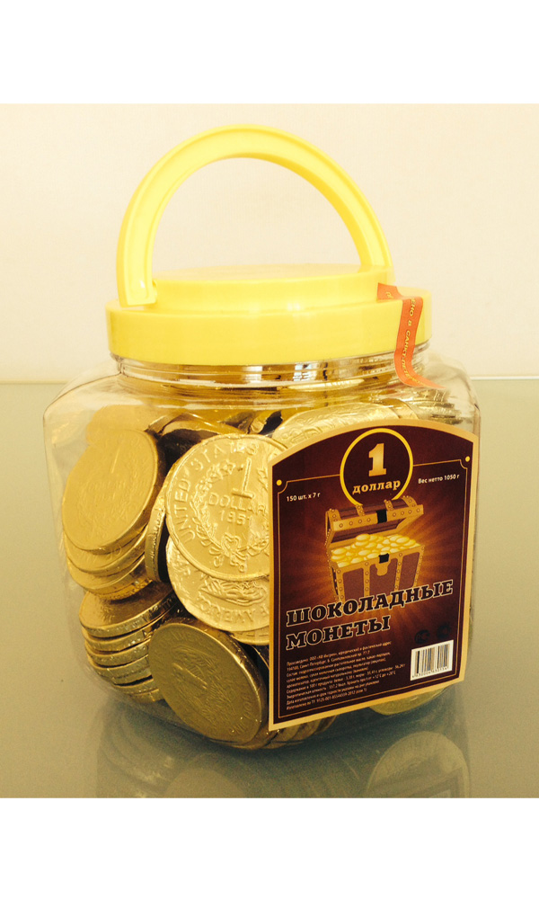 картинка 1 ДОЛЛАР шоколадные монеты в банке. 7г 